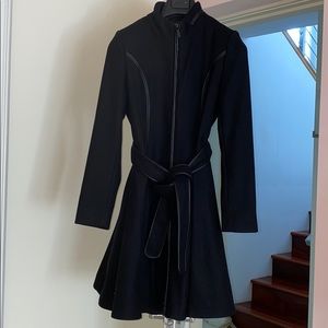 Dawn Levy Black Wool Coat with Leather Like Trim